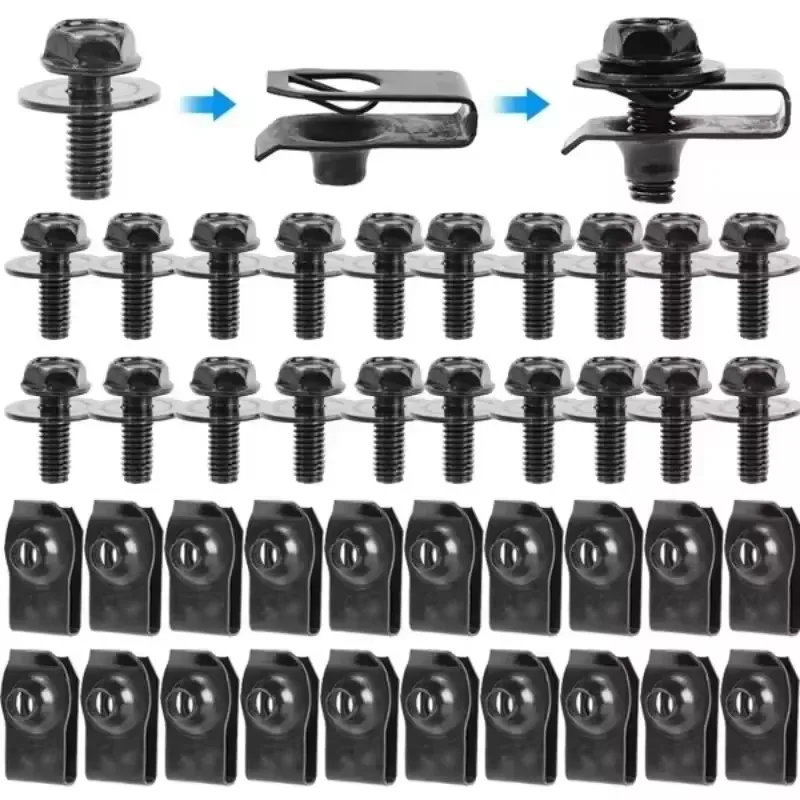 10/20Pcs M6 Metal U‑Nut Clips Car Mudguard Splash Guard Fixing Fastener Auto Body Replacement Hardware Parts