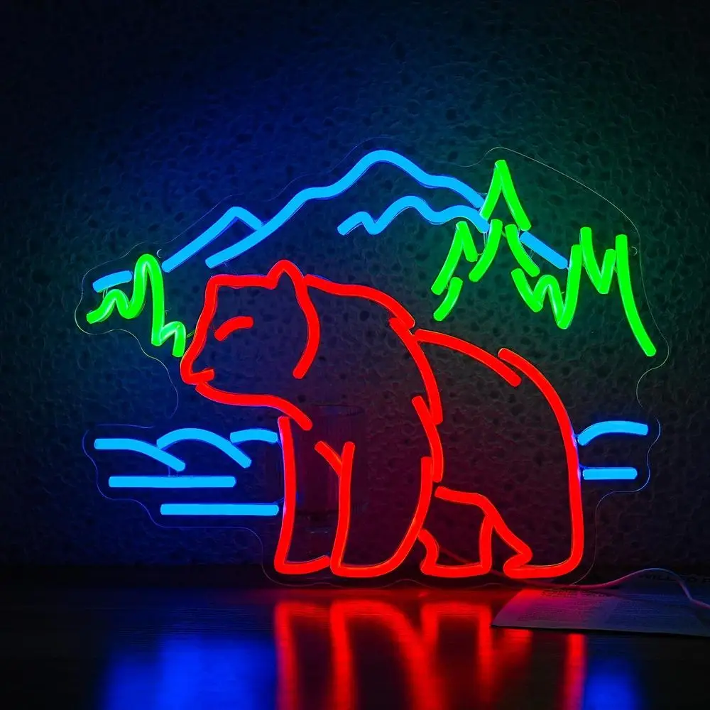 

Bear Neon Sign or Wall Decor Dimmable Mountain LED Neon Light Bear Mountains Neon Light Signs Powered by USB or Living Room Hote