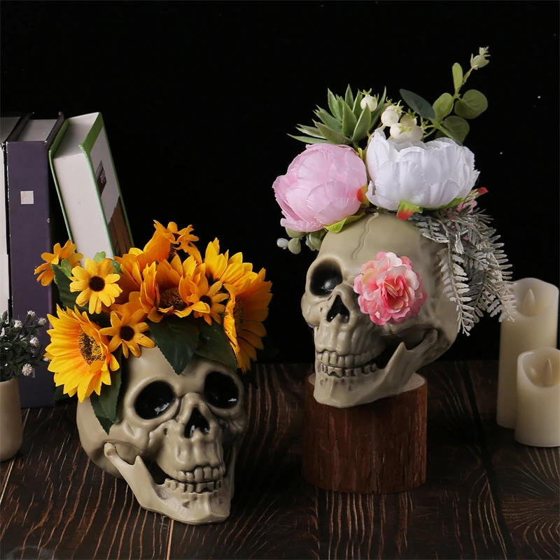 Simulation Skull Props Horror Chamber Of Secrets Haunted House Sunflower Venue Layout Holiday Atmosphere Plastic Ornaments