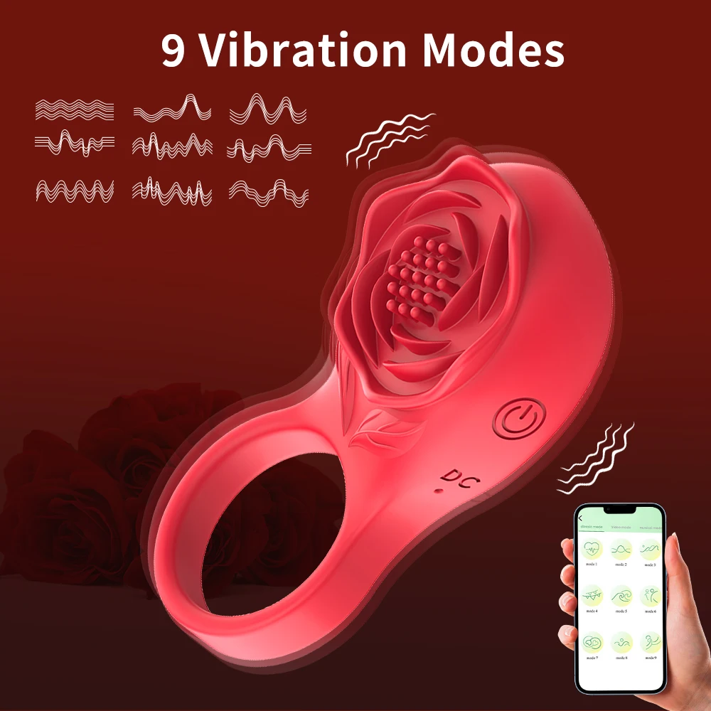 Clitoral Stimulator Vibrator Massager Sex Toy Vibrating Ring Rose Cock Ring with APP Controlled Bluetooth Wireless Penis Ring view 5