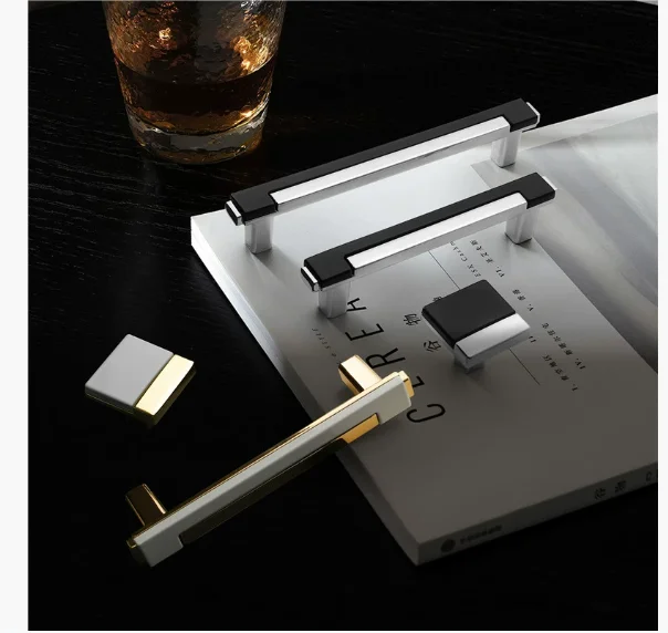 Light luxury two-color splicing wardrobe cabinet zinc alloy handle modern simple indoor drawer cabinet door single hole door