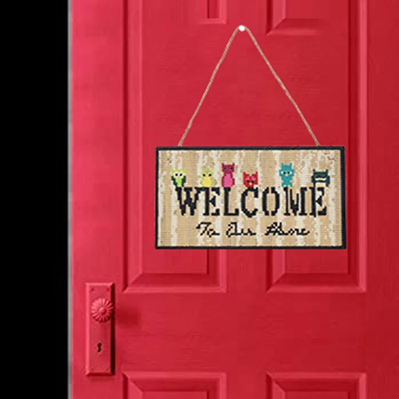 Face Sign-Peinture diamant 5D, panneaux de bienvenue en bois, décoration d'intérieur, perceuse complète, bricolage, art pour porte et mur