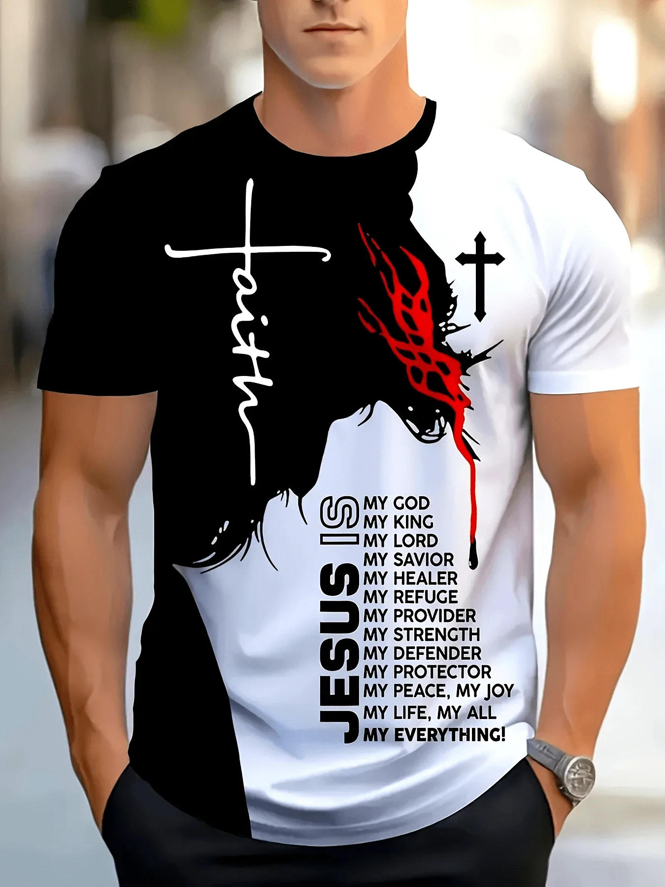 Men's Christian Faith Jesus Print T-Shirt Cross Crown of Thorns Graphic Tee Color Block Casual Short Sleeve Streetwear Tops
