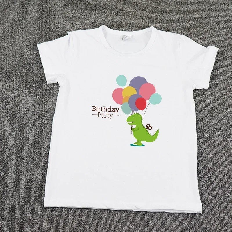 

Children Tshirt Happy Birthday Party Letter Print Boys Girls T-shirt Rainbow Balloon Dinosaur Kids T shirts Summer Top Tee Shirt