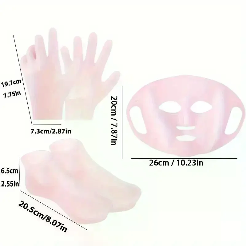 3 قطع/1 زوج/مجموعة العناية بالبشرة من السيليكون - مجموعة قناع ترطيب قابلة لإعادة الاستخدام، قفازات، جوارب - للوجه واليدين والقدمين الجافة والمتشققة