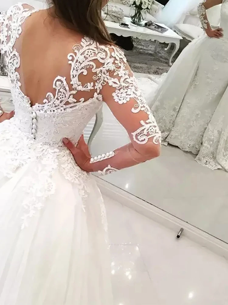 2023 Nieuwe Afneembare Trouwjurk Voor Arabische Vrouwen Elegant Mermaid Lace Applique Bridal Dress Lange Mouw Gewaad Vestidos De Mujer