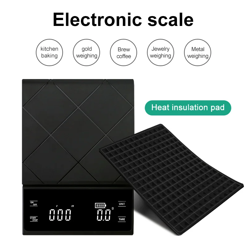 Digital LCD Display 3kg/0.1g Coffee Scale with Timer Kitchen Multifunction Weighing Scale  Coffee Balance Measuring Weight Scal