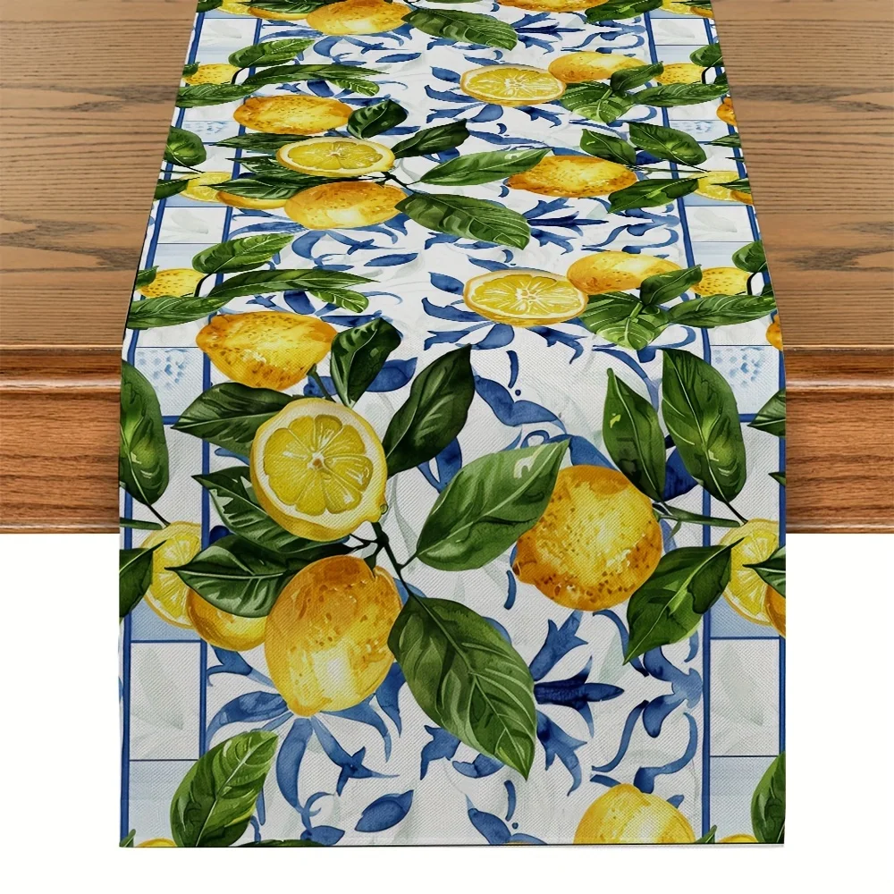 1pc Lemon Citrus Fruit Table Runner - Lemon Slice Lemon Peel, Rectangular Kitchen Dining Table Decor for Lemon Theme Party