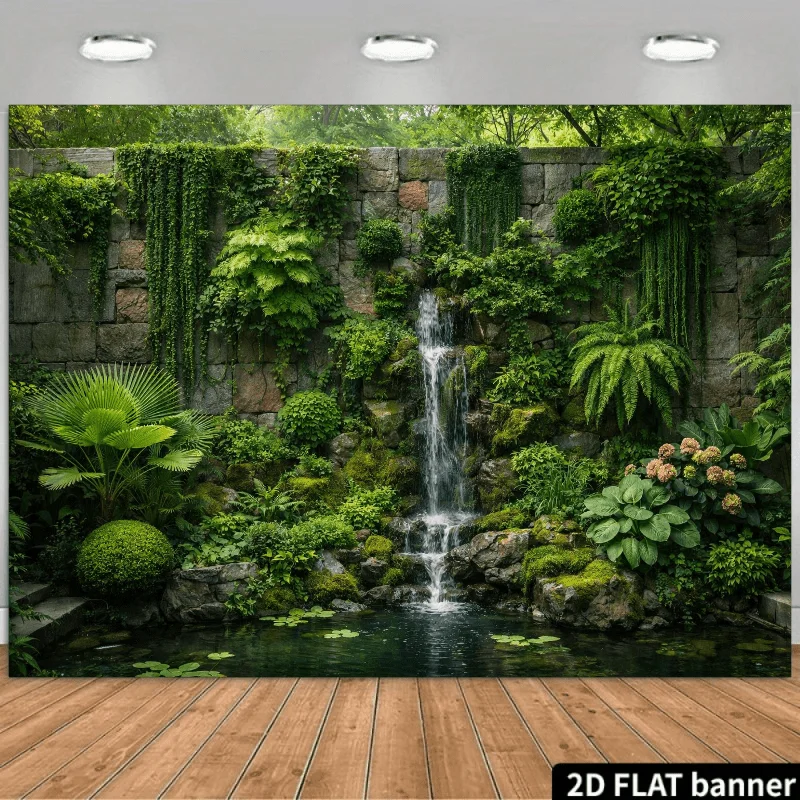 Waterproof Tropical Jungle Waterfall Mural Tapestry Greenery Forest Wall Decor Panel for Bedroom Bathroom Living Room Home Art