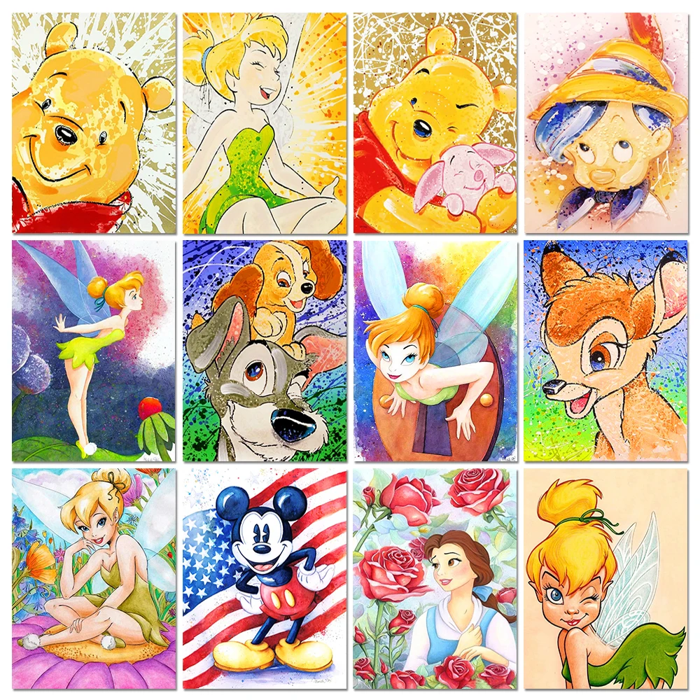 Disney Diamond Painting Cartoon Winnie the Pooh Fairy Butterfly Fairy Round Mosaic Embroidery Children's Room DIY Decoration