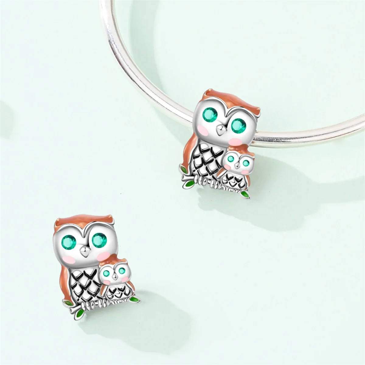 

Green Zircon Eyes Owl Animal Beaded Necklace Charms Fit Bracelet Woman s925 Silver Original Fashion Jewelry DIY Gifts Making