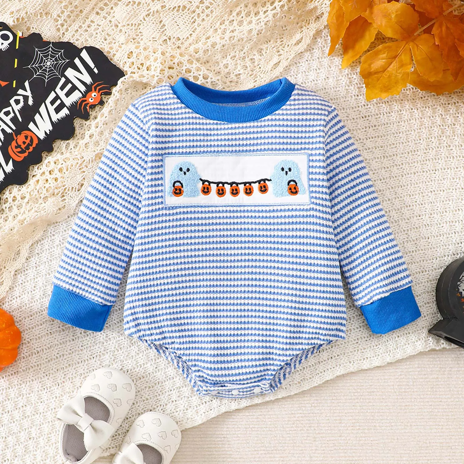 

Ballet Leotards for Girls Baby Boys And Girls Romper Christmas Cane Embroidery Round Neck Long Sleeve Infant Girl Bodysuit Pack