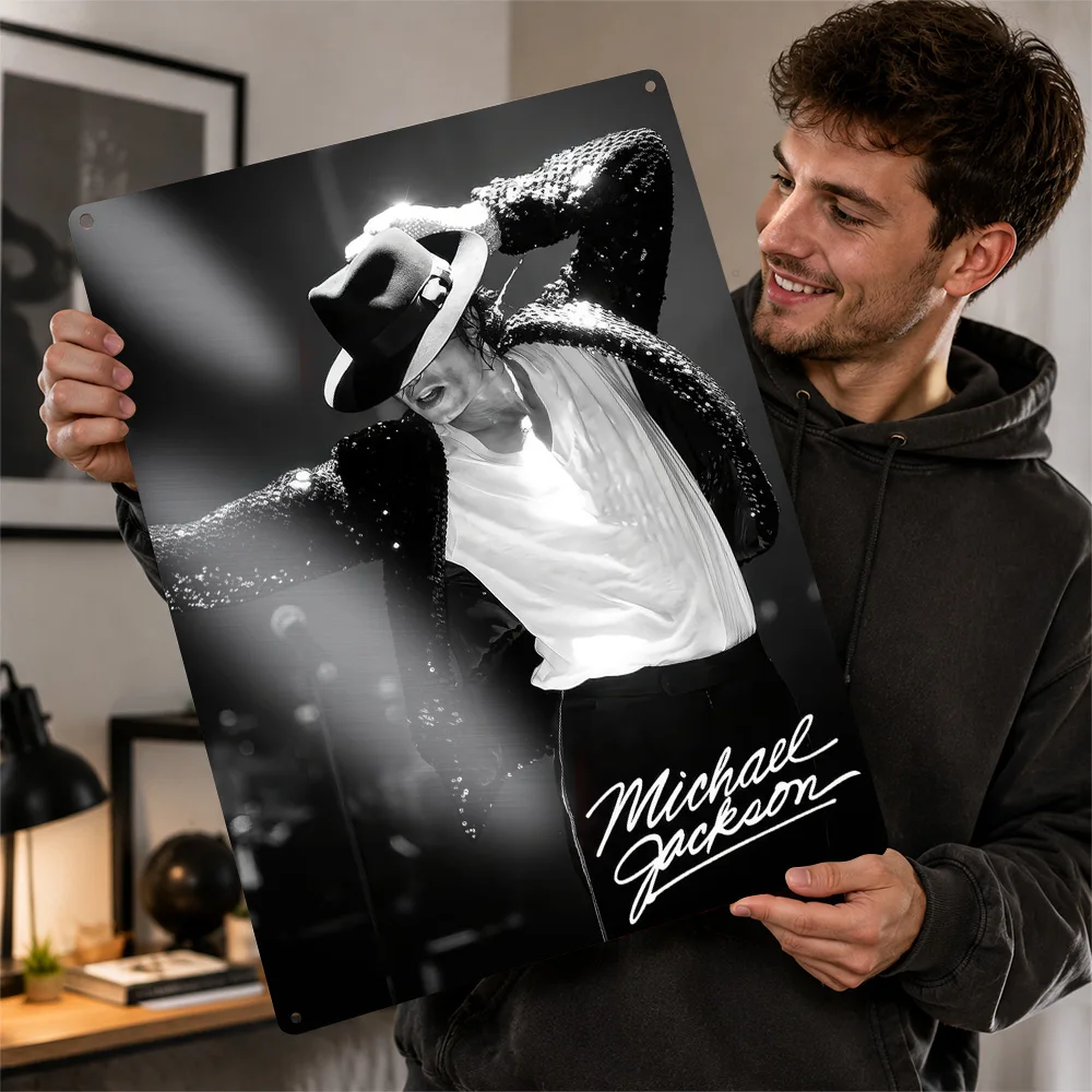 Michael Jackson Performing Textured Poster Customized Metal Tin Sign Bold Vocal Legend Portrait Wall Art Made For Music Lovers