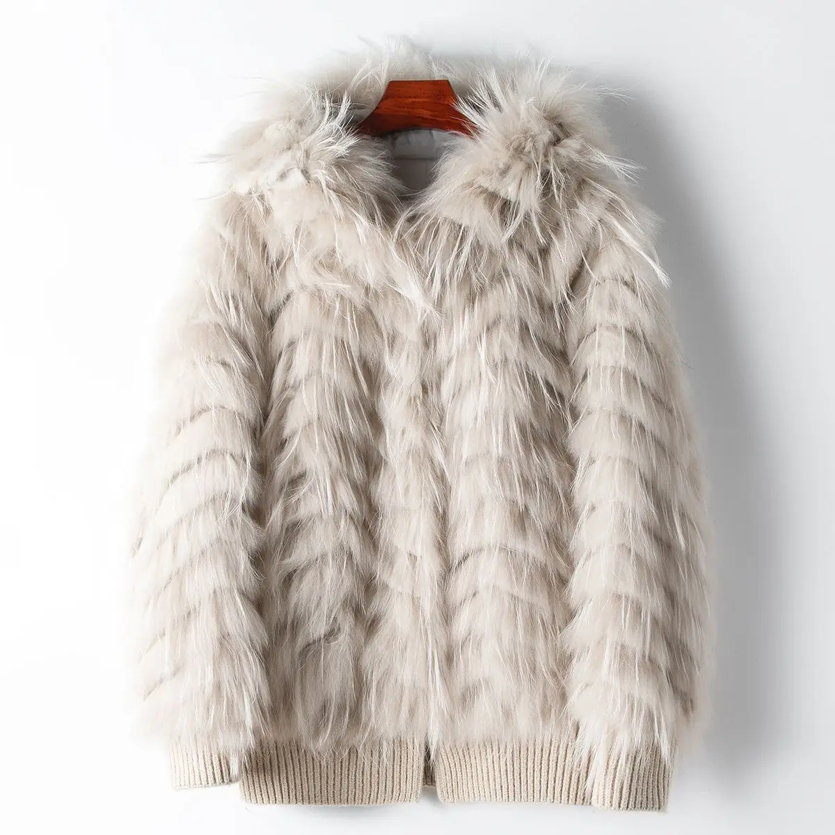 Fur CoatNew Raccoon Fur Grass Coat Women's Hooded Mid Length Coat