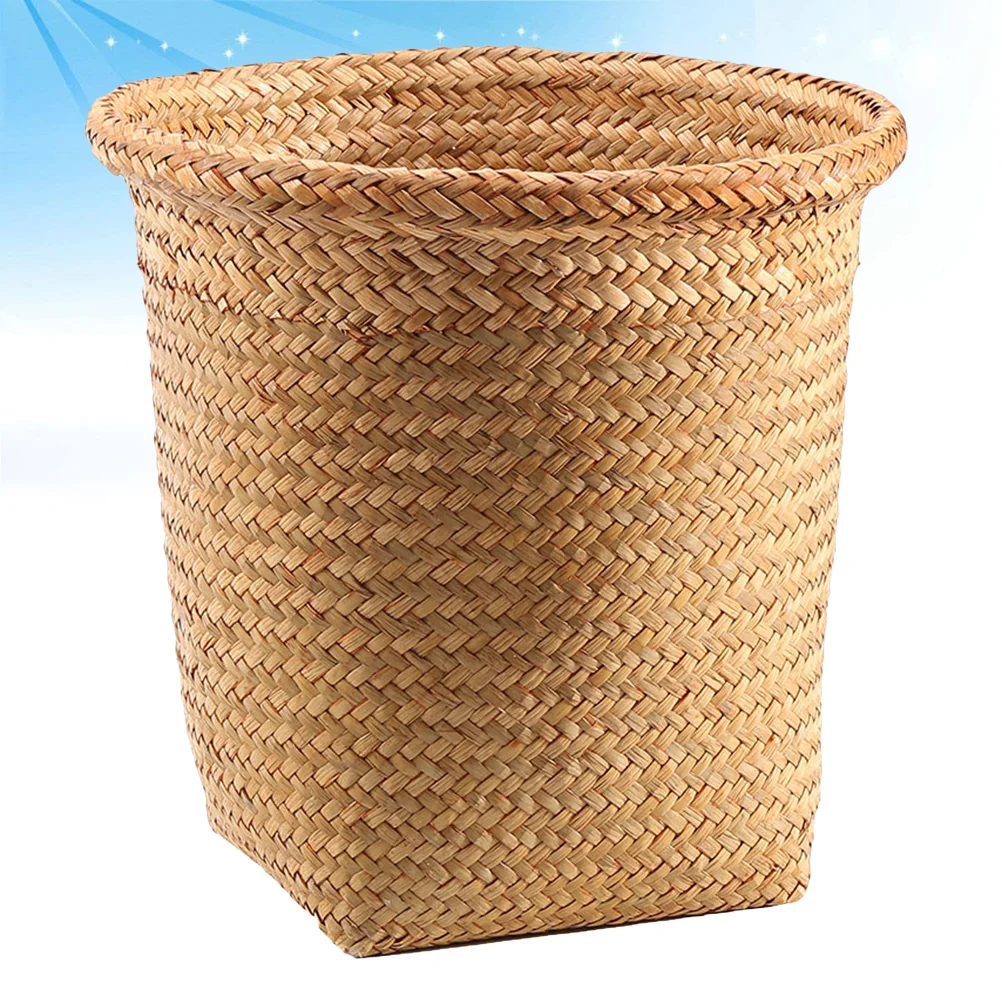 

Storage Basket Garbage Can Woven Bathroom Trash Bamboo Seagrass Baskets Laundry Bucket