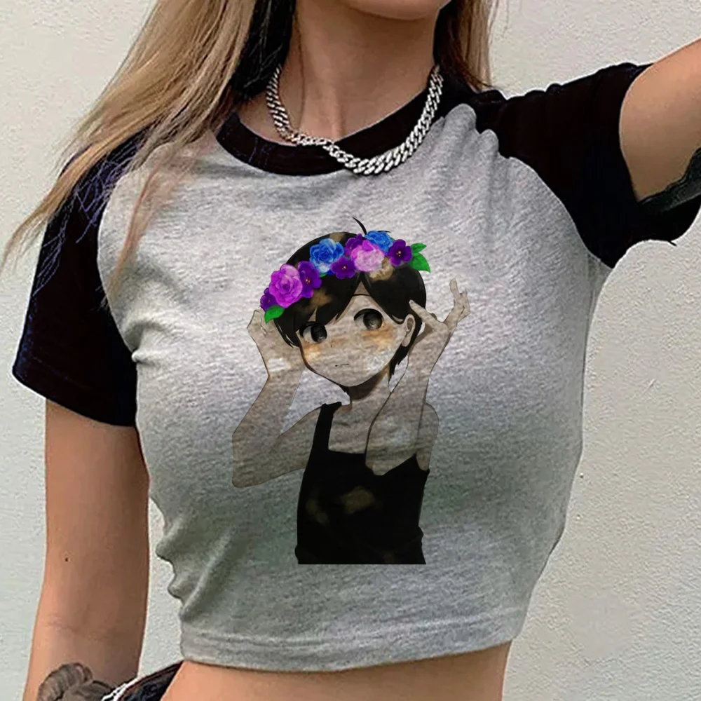 Omori cropped top women streetwear manga anime 2000s top tees graphic korean fashion emo scene  harajuku