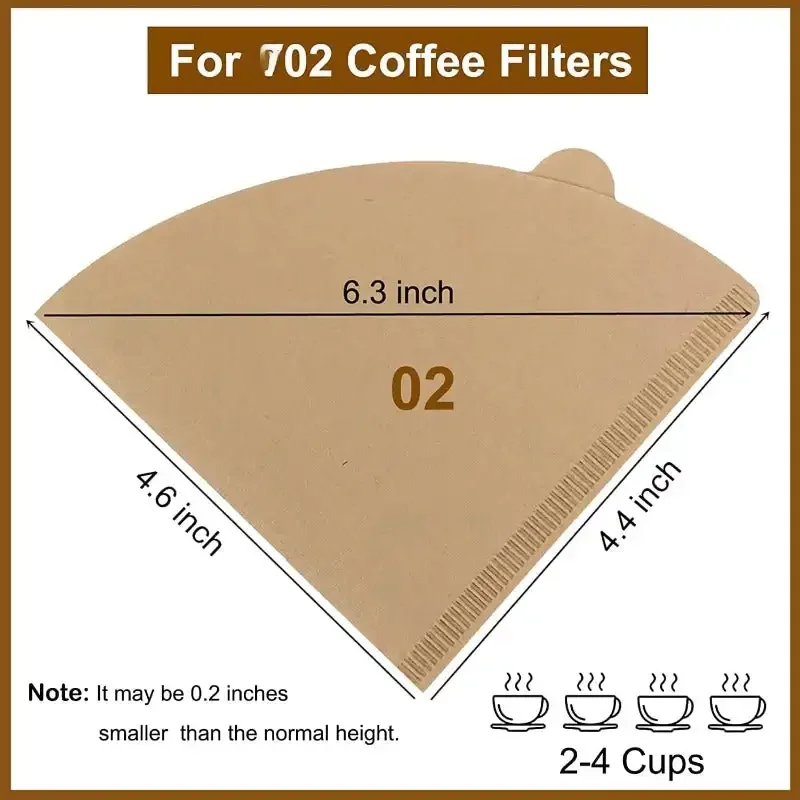 Coffee Filters, Size 02 Cone Filters, Disposable Natural Paper Filters 2-4 Cup, 2 Cone For Pour Over and Drip Coffee Maker