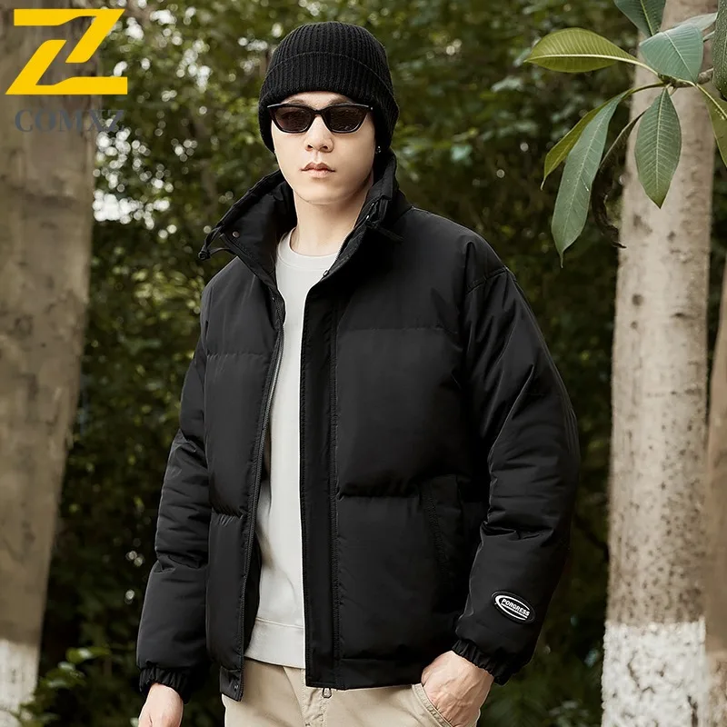 COMXZ 2025 Mens Womens Fleece Lined Thickened Stand Collar Winter Jacket Waterproof Windproof Outdoor Sports Lightweight Coat