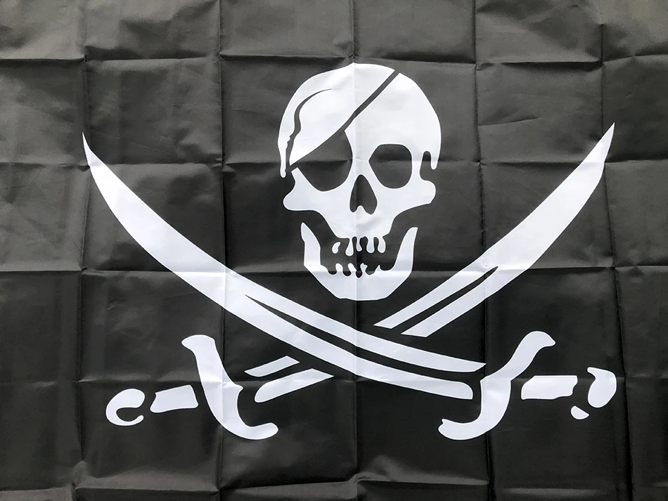 Bandera pirata Jolly Roger con cráneo doble y cuchillo - imagen 2