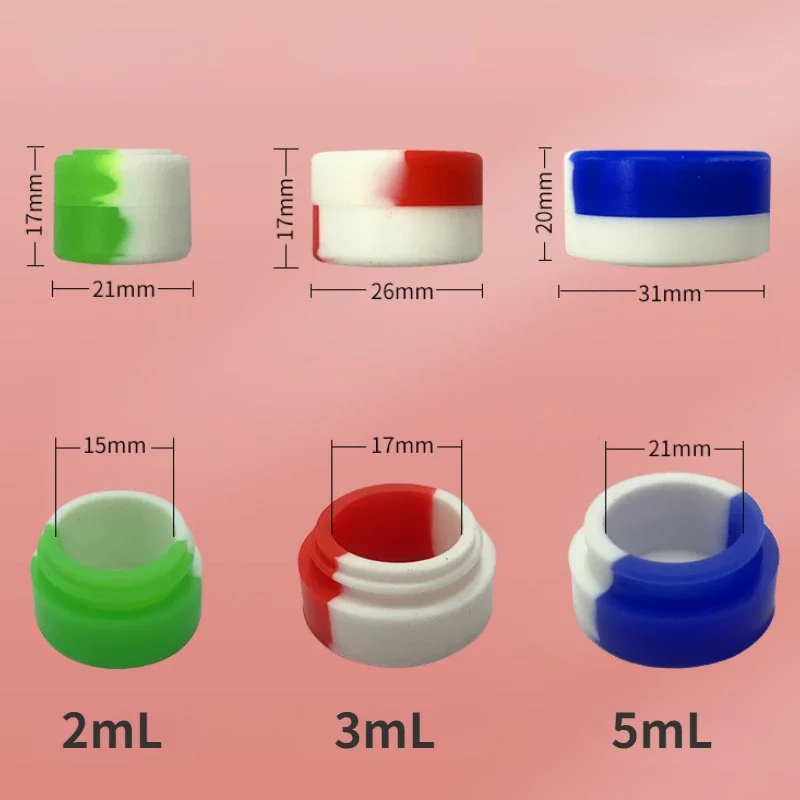 Recipientes Concentrados de Silicone Antiaderente, Frascos de Cera, Caixa de Armazenamento, Cores Misturar, Frasco de Óleo, 2ml, 3ml, 5ml, 5pcs
