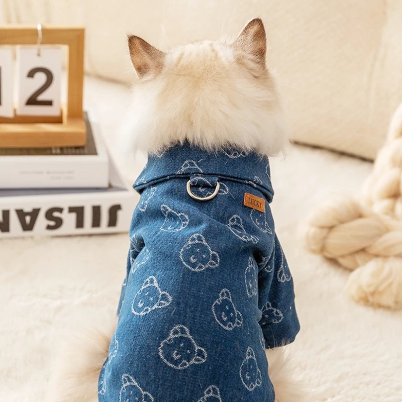 Pet Dog Jeans Jacket Fashion Denim Dog Clothes Soft Warm Puppy Harness Coat Cute Print Cat Shirt Pet Costume Chihuahua Clothes