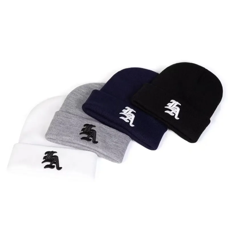 جديد الرجال النساء LA رسالة الجانب المطرزة الأرض محبوك قبعة شتاء دافئ الرياضة في الهواء الطلق قبعة لينة قبعة فول قبعة الصوف عادية #2