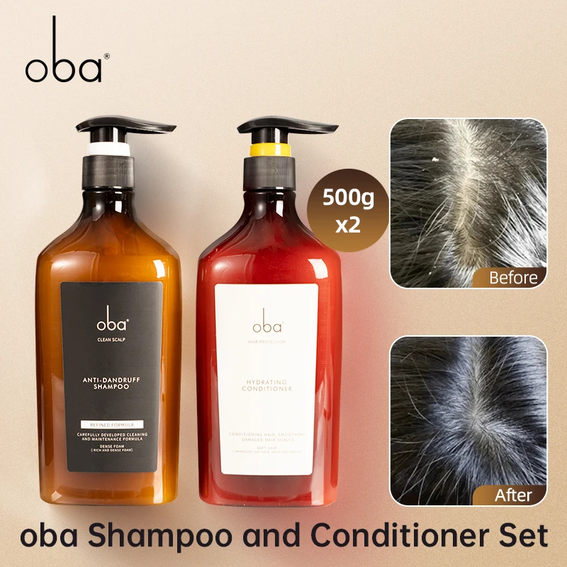 

Oba Shampoo Conditioner Set Anti Dandruff Shampoo With Scalp Care Cleanse for Dirt Oil for Colored Curl All Types Hair 500g x 2