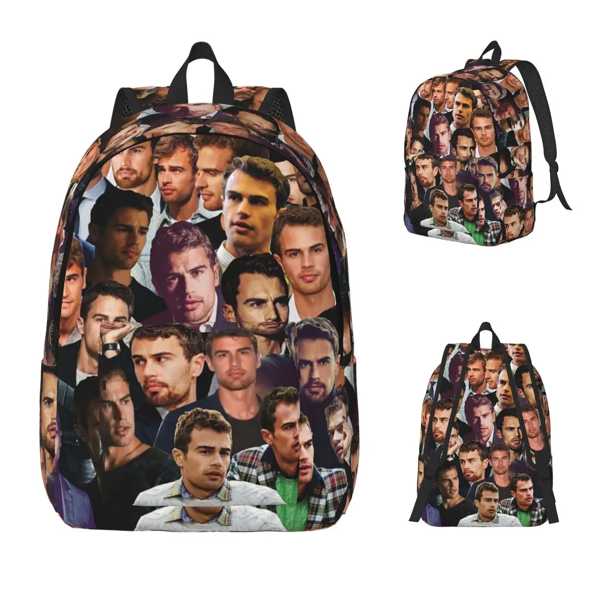 Theo James Photo Collage Backpack Daypack Large Capacity Kids BookBag School Bag Shoulder Bags for Men Women