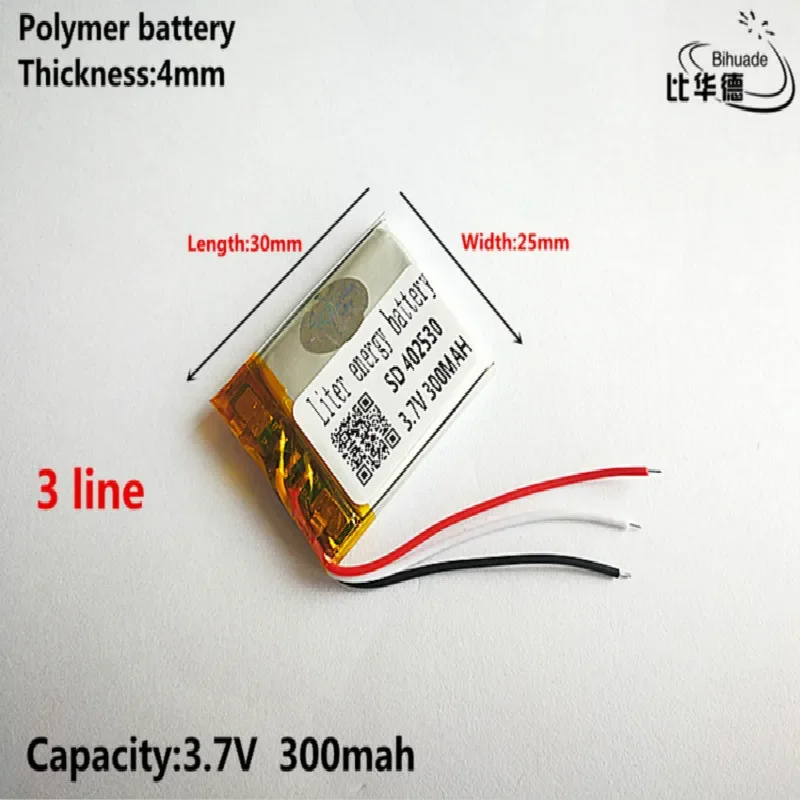 3 line Good Qulity 3.7V,300mAH,402530 Polymer lithium ion / Li-ion battery for TOY,POWER BANK,GPS,mp3,mp4