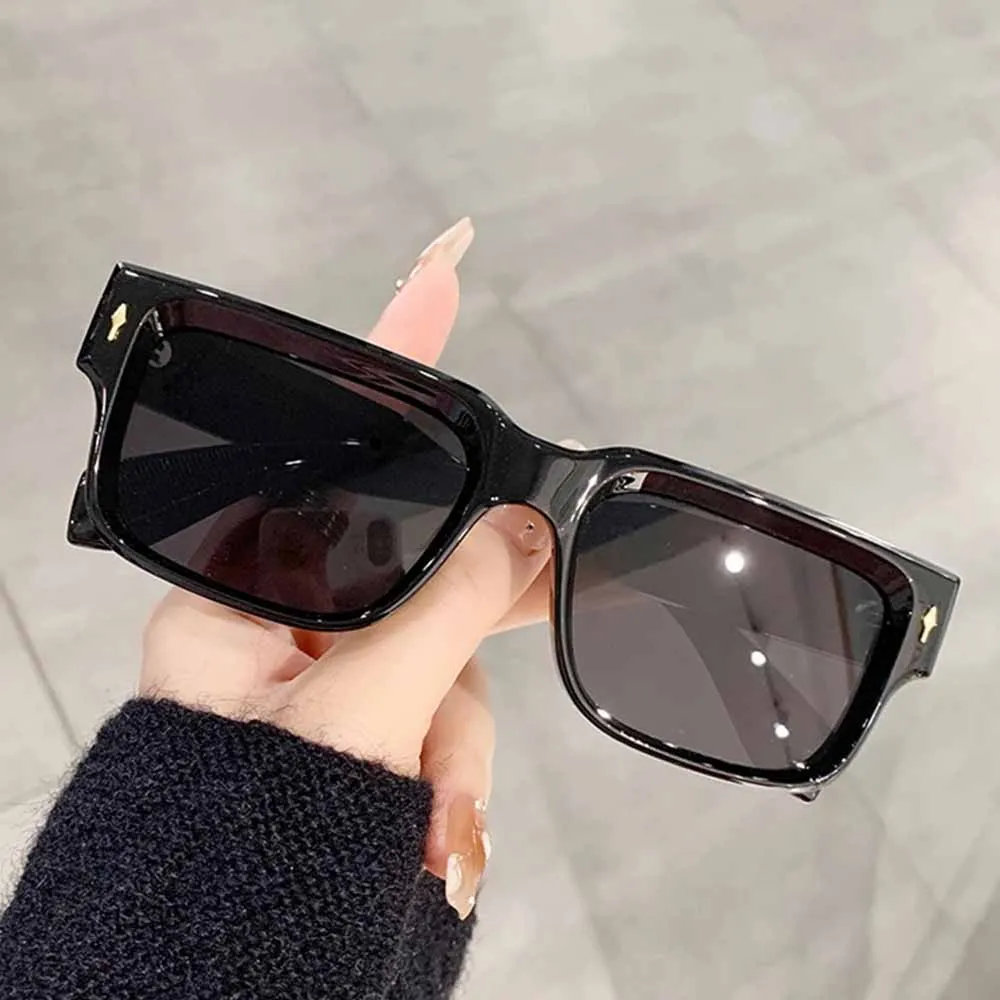 LNFCXI New Retro Square Sunglasses Women Gray Stripes Shades UV400 Fashion Rivets Men Clear Gradient Sun Glasses