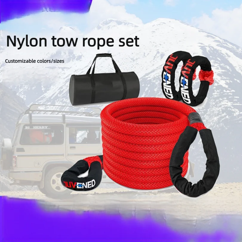 Cross-border Nylon Tow Rope Set For Cars Specialized Off-road Circular Tow Rope For Rescue