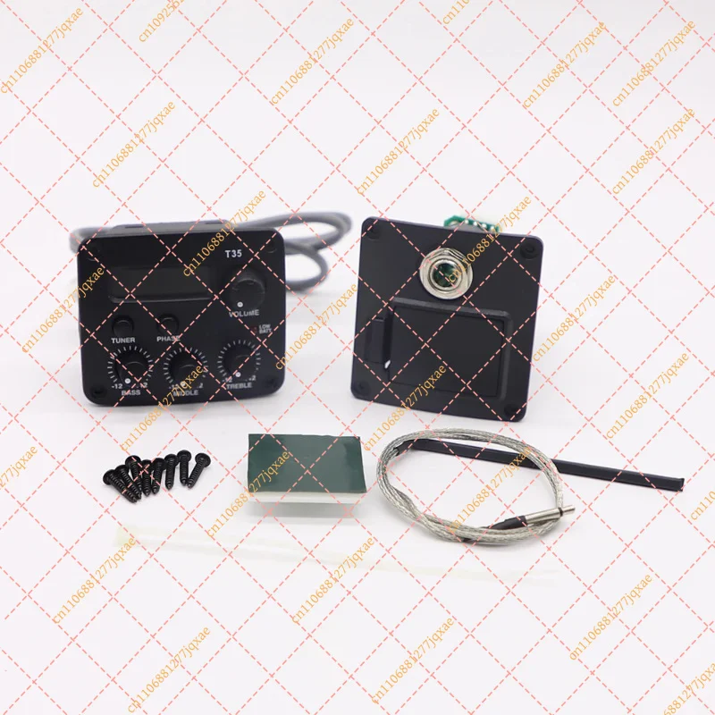 3-Band EQ Acoustic Guitar Preamp Pickup with Built-in Chromatic Tuner & Ceramic Piezo