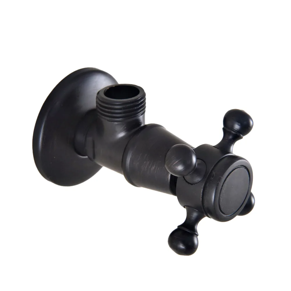2Pcs Black Brass Vintage Retro Cross Handles Bathroom Angle Stop Valve 1/2