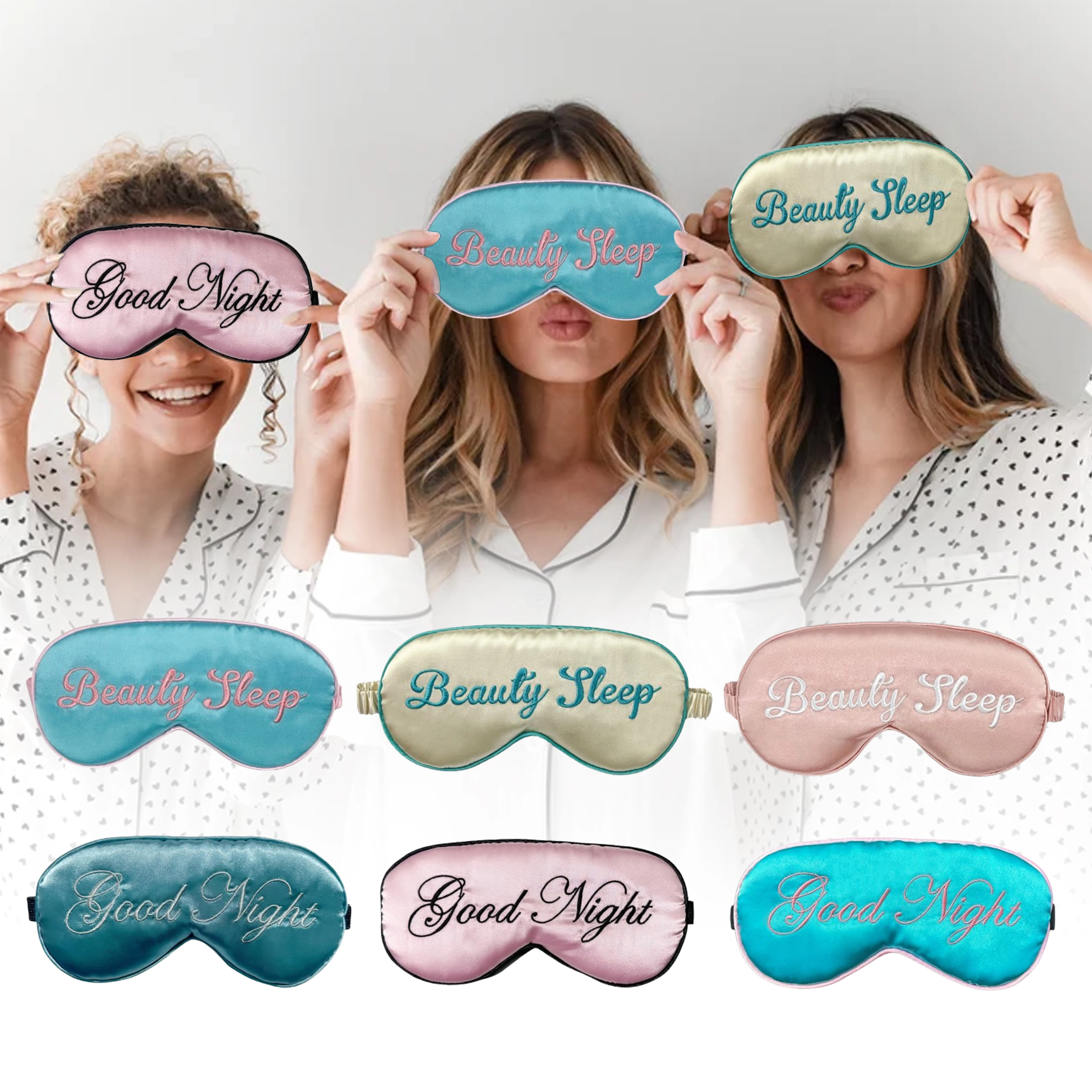

6-pack beauty sleep and good night masks - soft double-sided silk eye masks with elastic straps, comfortable light-blocking