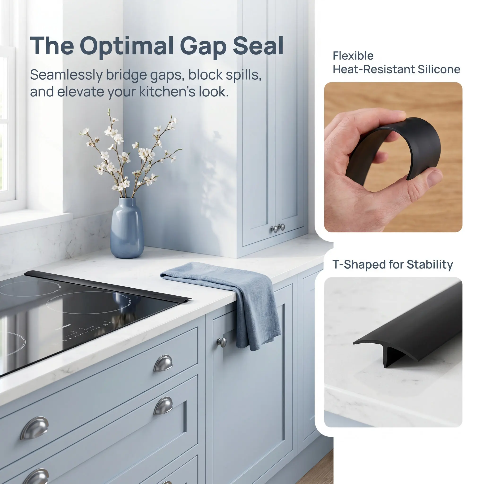 2Pcs Silicone Oven Side Guard Stove Gaps Cover Seamless Design Sleek Finish Non Slip Back Lip Prevents Sliding Easy Cut to Fit