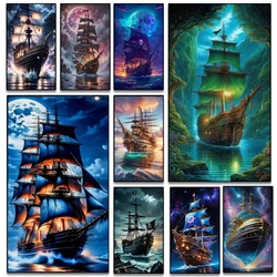 Diamond Mosaic DIY Pirate Ship Sea Sailing Scenery Large Diy Diamond Painting Art 5D Square Round Rhinestone Cross Stitch