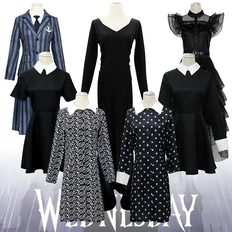 Wednesday Addams Cosplay Family Costume Adult Kids Nevermore School Uniform Jacket Skirt Suit for Women Halloween Party Clothing