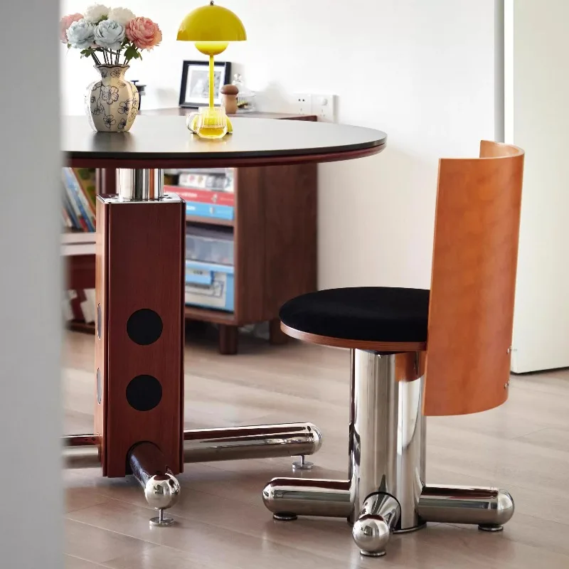 

Стул в средневековом стиле Баухаус из нержавеющей стали с контрастной цветовой гаммой, ретро-стул для письменного стола с тканевой спинкой