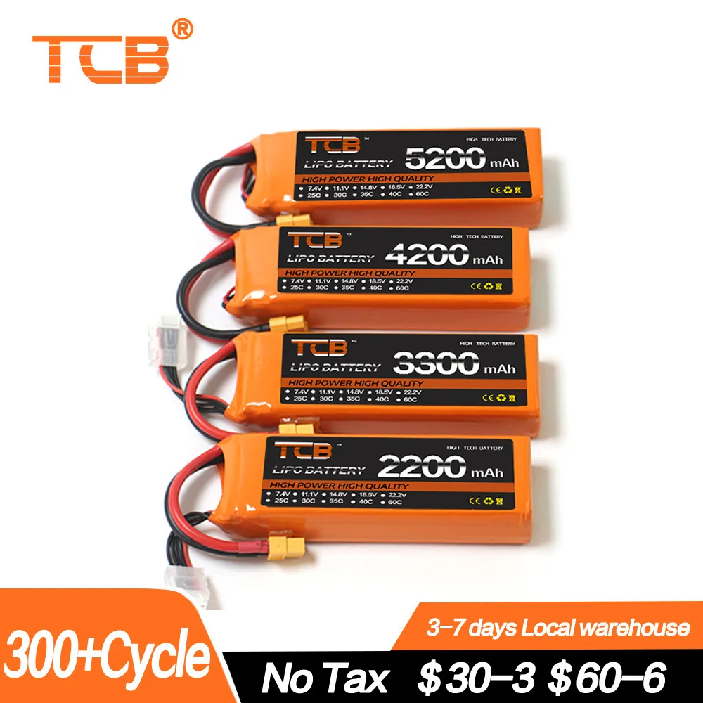 

New TCB 2S 4S Lipo Battery 7.4v 14.8v 35C 60C 1500mAh 1800mAh 2200mAh 3000mAh 4000mAh 5200mAh 5000mAh 6000mAh XT60 Deans Plug