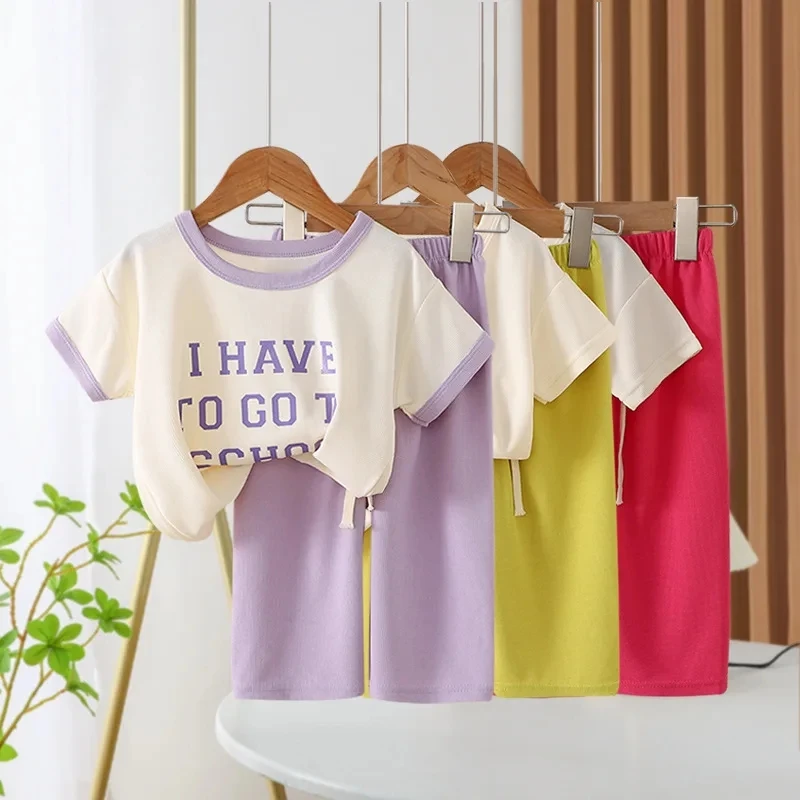 New Spring Summer Girls Clothing Set Letter Cartoon Frog Print Comfortable T-shirt+Pants 2Pcs Suit For Kids Children Outfit
