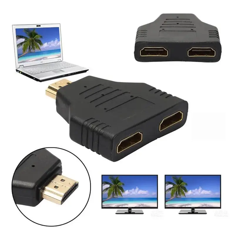 Mini HDMI-Compatible Male to Female 1 In 2 Out 1080P Splitter Converter Head Adapter for HDTV Tablet PC Notebook Connector Port