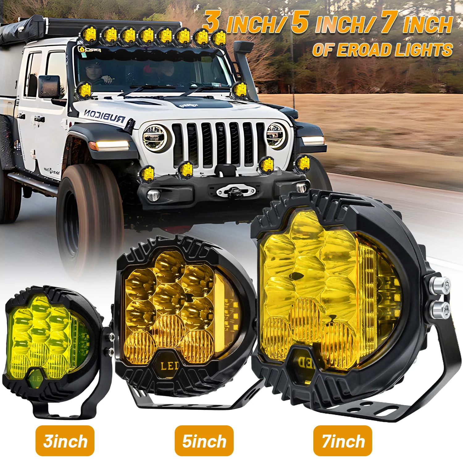 1PCS/2PCS (white/yellow Light) 3/5/7 Inch,Off-road Vehicle Light,Super Bright High Power,Suitable for Cars,Trucks,SUVs,Vans,ect.