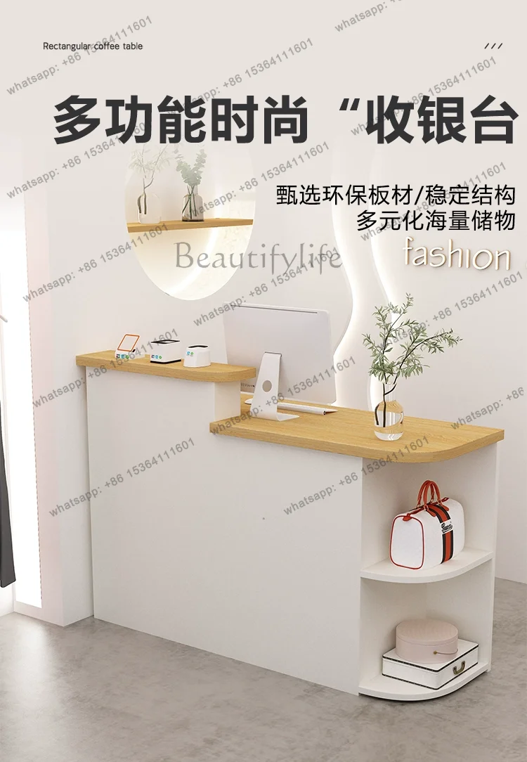 YJ Custom Beige Reception Desks Salon Aesthetic Large Restaurant Store Reception Desk Commercial Events Rezeption Theke Furnitur