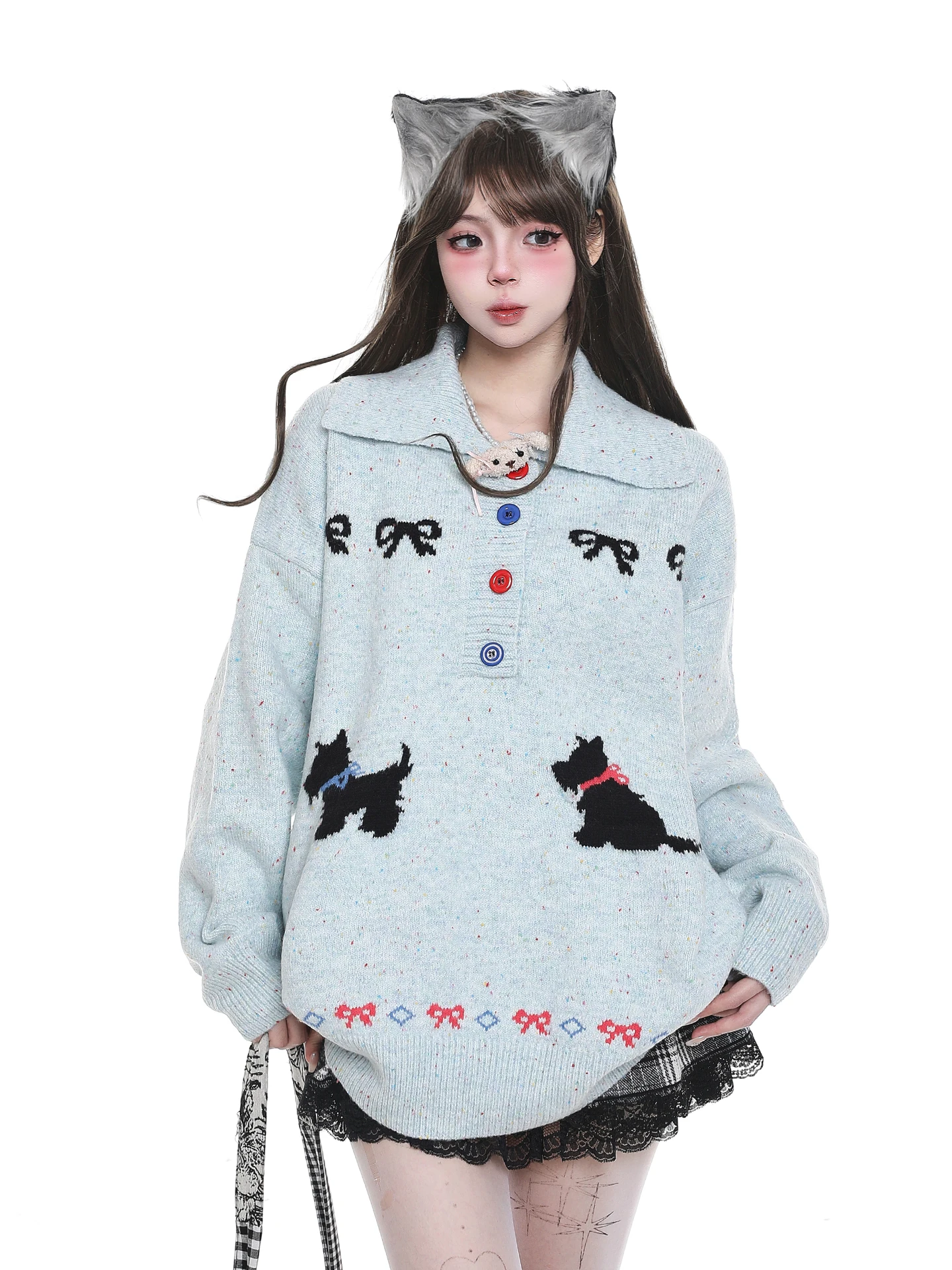 Sweet Cute Collared Sweater Women's Loose Casual Warm Knitted Autumn New Style Fashion Sensation Design Sense Casual Wear