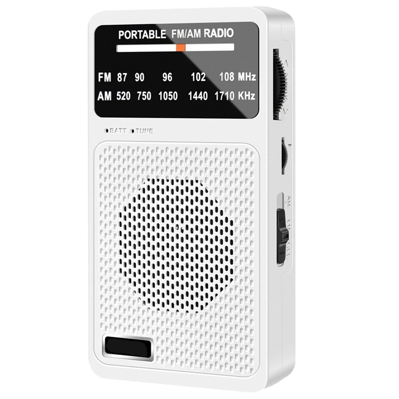 Portable AM FM Radio, Pocket Radio with Speaker & Headphone Jack,Mini Transistor Radios with Back Clip for Elderly White-ELEC