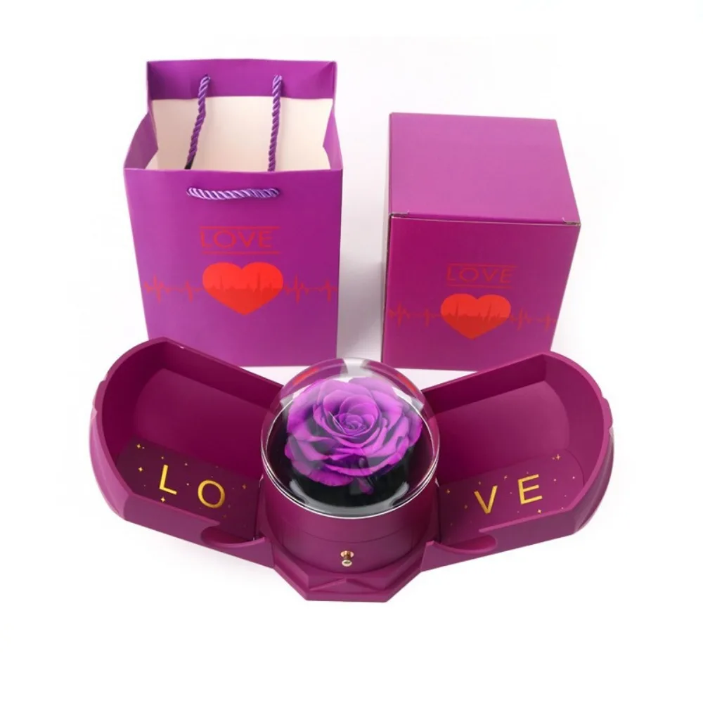 

Romantic Surprise Flower Jewelry Box Decorative Plastic Rose Drawer Packaging Box with Soap Rose Castle Double Door Jewelry Box
