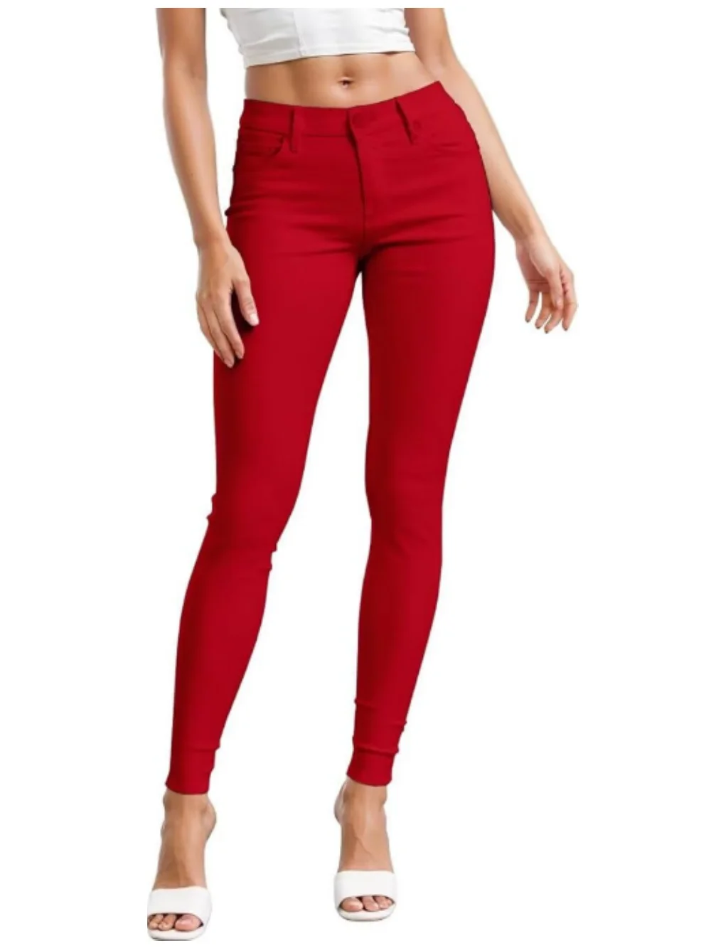 Women Color Pants Super Comfy Stretch Pull-On Classic Skinny Pants Ease Into Comfort Stretch Slim Pencil Trousers with Pocket
