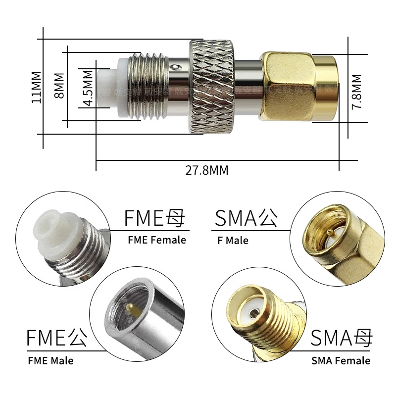 Copper plated SMA revolving FME female adapter antenna walkie talkie RF signal connection adapter FME revolving SMA female