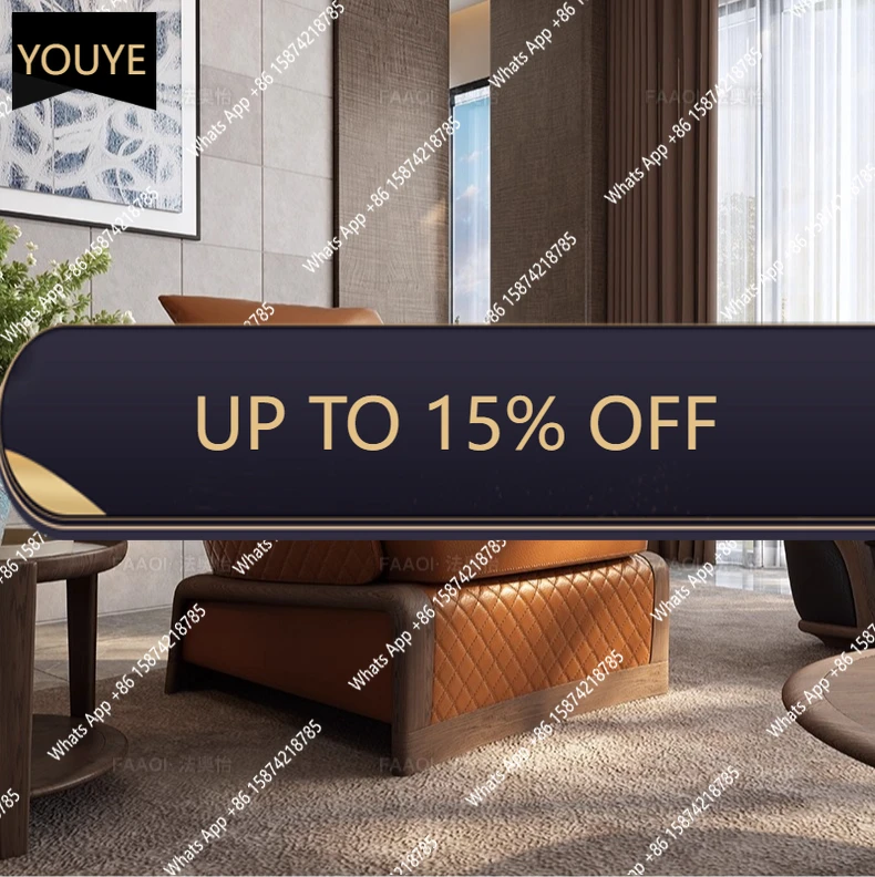 

YX Modern New Chinese Leather Leisure Chair Villa Living Room Solid Wood Single Sofa Designer Furniture