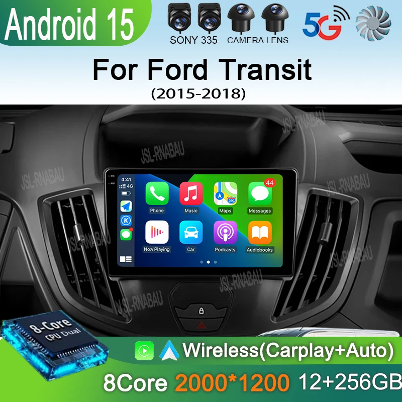 Car Radio Android 15 For Ford Transit 2015 2016 2017 2018 Carplay Multimedia Video Player GPS Stereo 2din WIFI+4G BT QLED Screen